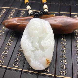 新疆和田玉青玉观音吊坠男士款双面雕刻龙凤呈祥吊坠批发