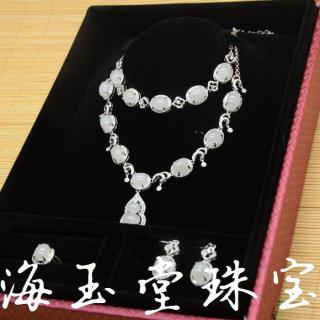 河南南阳925银镶嵌和田玉青白玉四件套挂饰 和田玉镶嵌套装批发 厂家