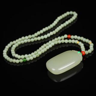 er26184 和田玉碧玉diy无事牌圆珠珠串项链